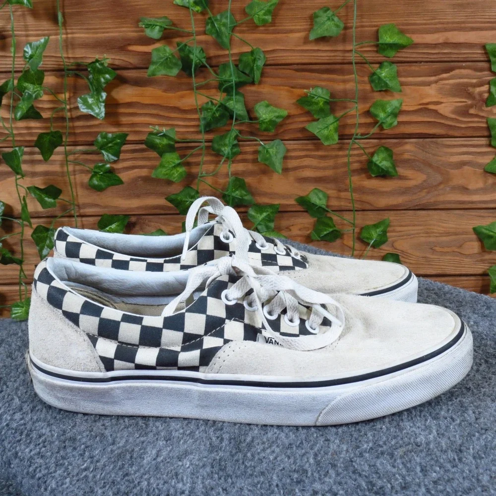 Vans Era Checkerboard‎ Mens 8 Womens 9.5 Skate Shoes Cream Black Suede Canvas